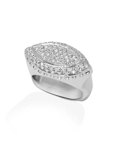 Foto Anel Navete Diamante Pavê | Ouro Branco 18k