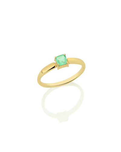 Foto Anel Encaixe Esmeralda Carré | Ouro Amarelo 18k