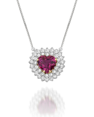 Foto Colar Coração Rubelita e Diamante | Ouro Branco 18k