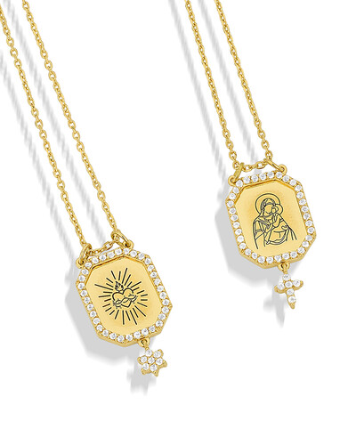 FotoEscapulário Perpétuo Socorro Topázio Branco | Ouro Amarelo 18K