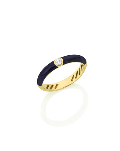 Foto Anel Resina Preta Diamante | Ouro Amarelo 18k