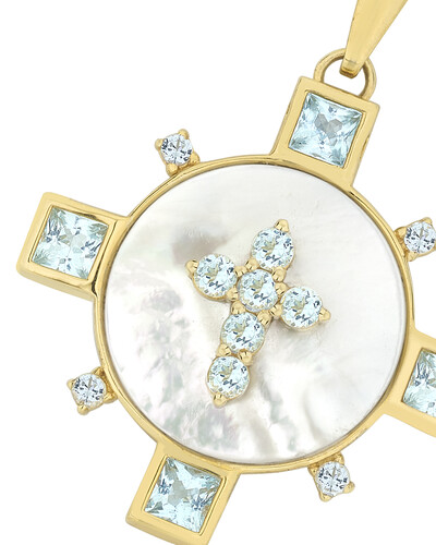 FotoPingente Cruz Madrepérola Topázio Azul | Ouro Amarelo 18K