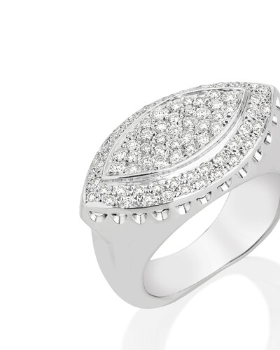 FotoAnel Navete Diamante Pavê | Ouro Branco 18k