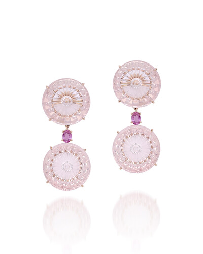 Foto Brinco Quartzo Rosa e Safira Rosa | Ouro Rosé 18k