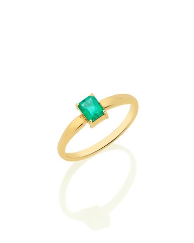Foto Anel Esmeralda Baguete | Ouro Amarelo 18k