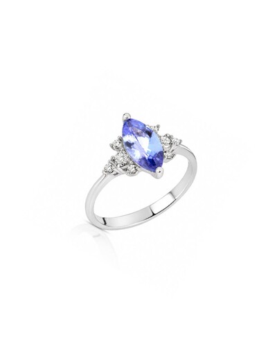 Foto Anel Tanzanita Navete e Diamante | Ouro Branco 18k