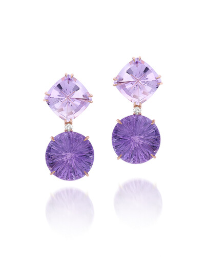 Foto Brinco Ametista e Diamante | Ouro Rosé 18k
