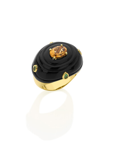 Foto Anel Onix, Citrino e Esmeralda | Ouro Amarelo 18k