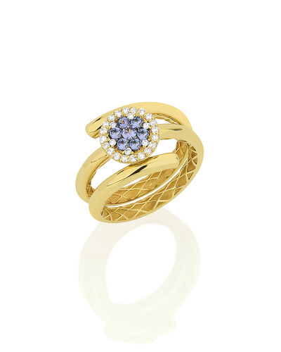 Foto Anel Espiral Flor Tanzanita Diamante | Ouro Amarelo 18k