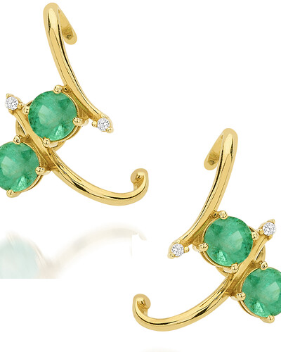 Foto Brinco Ear Hook Esmeralda e Diamante | Ouro Amarelo 18k