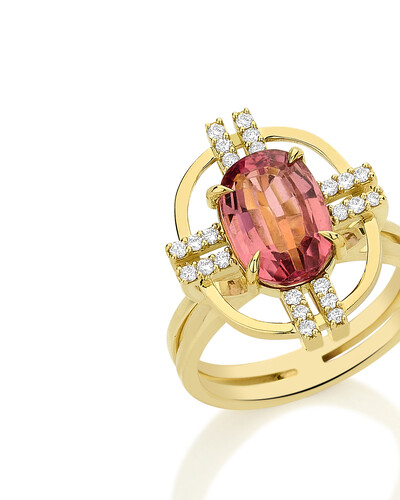 Foto Anel Turmalina Rosa com Diamante | Ouro Amarelo 18k