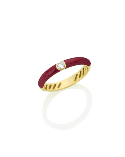 Foto Anel Resina Vermelha Diamante | Ouro Amarelo 18k