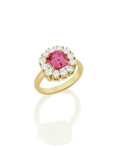 Foto Anel Turmalina Rosa Diamante | Ouro Amarelo 18k