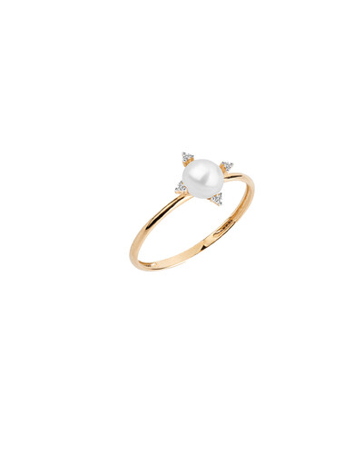 Foto Anel Pérola com Quatro Diamantes | Ouro Amarelo 18K
