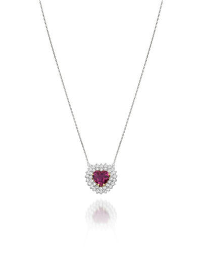 Foto Colar Coração Rubelita e Diamante | Ouro Branco 18k