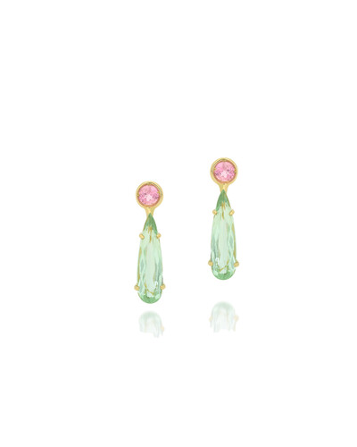 Foto Brinco Gota Turmalina Verde e Turmalina Rosa