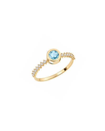 Foto Anel Topázio Azul com Safira Branca | Ouro Amarelo 18k