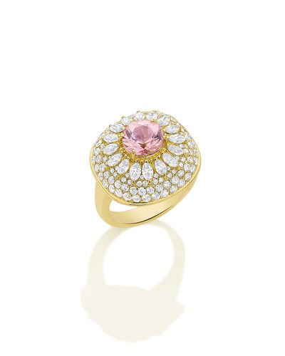 Foto Anel Turmalina Rosa e Diamante | Ouro Amarelo 18k