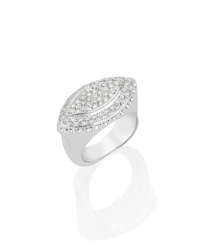 Foto Anel Navete Diamante Pavê | Ouro Branco 18k