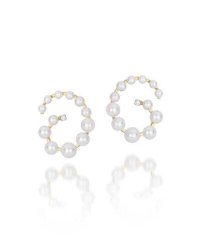 Foto Brinco Espiral Pérola e Diamante | Ouro Amarelo 18k