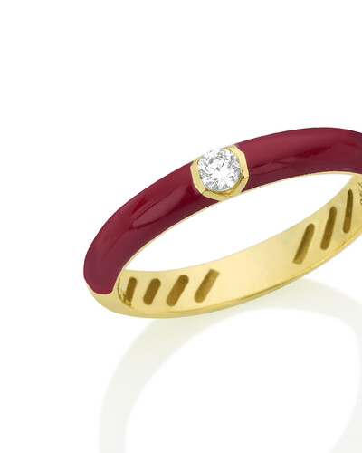 FotoAnel Resina Vermelha Diamante | Ouro Amarelo 18k