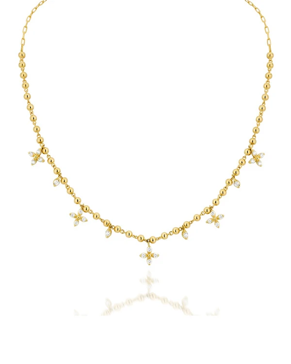 Colar Gabi Cinco Flores Diamante | Ouro Amarelo 18K