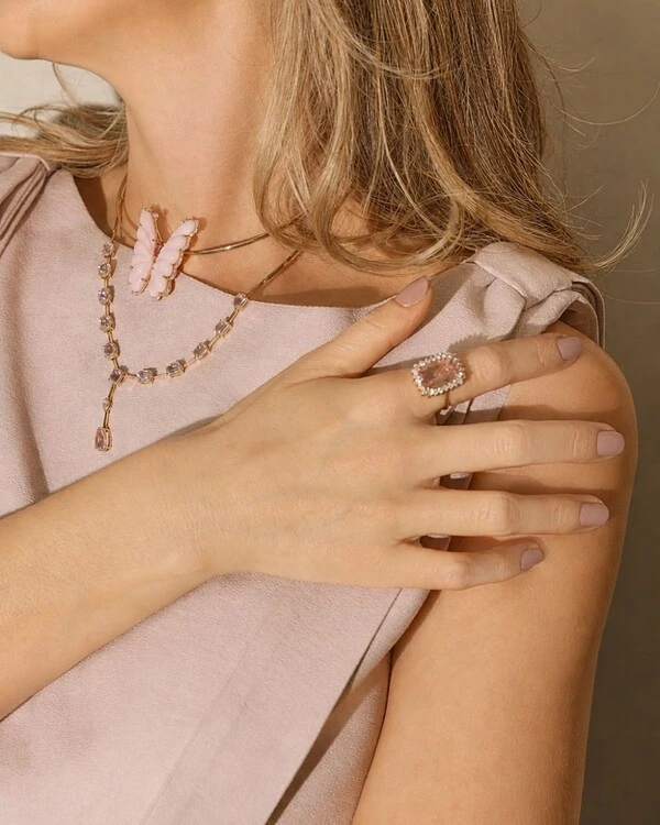 Anel Turmalina Rosa e Diamante | Ouro Rosé 18k