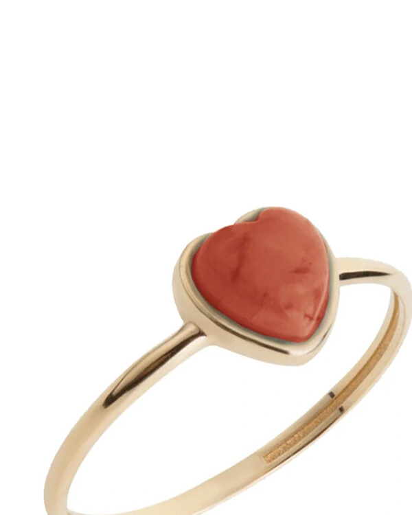 Anel Coração Madrepérola Vermelho Cabochão | Ouro Amarelo 18K