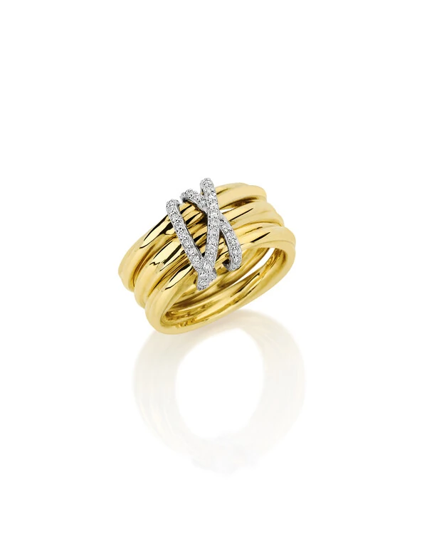 Anel Três Aros Diamante | Ouro Amarelo 18K