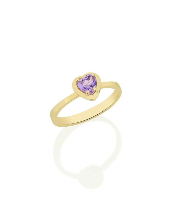 Anel Coração Ametista | Ouro Amarelo 18k