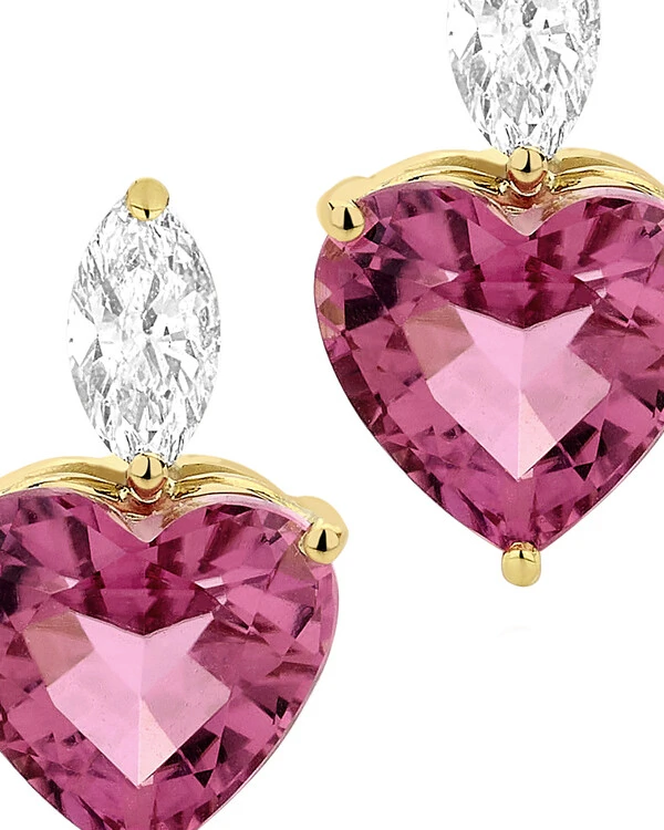 Brinco Rubelita e Diamante | Ouro Amarelo 18k