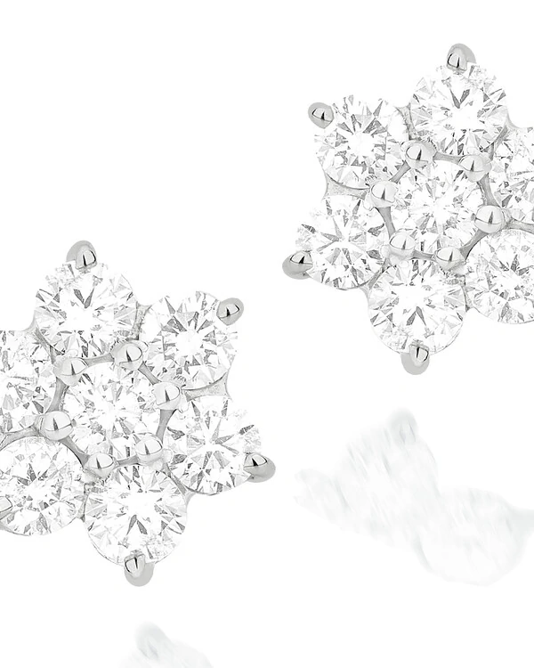 Brinco Flor Diamante 4PTS | Ouro Branco 18K
