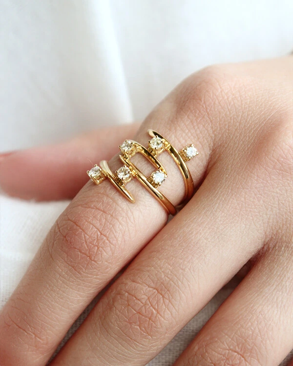 Anel Cinco Aros Diamante | Ouro Amarelo 18K