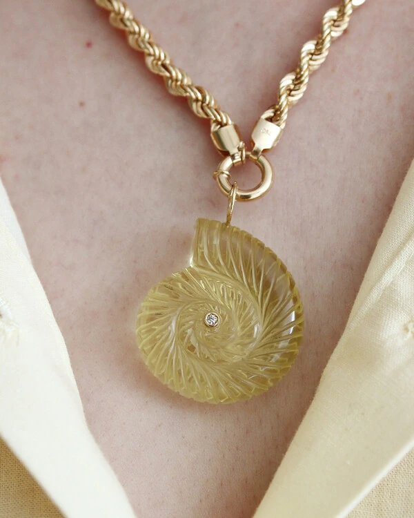 Pingente Concha Caracol Citrino | Ouro Amarelo 18k