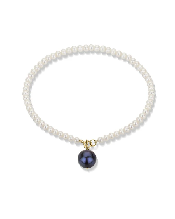 Tornozeleira Pérola com Pérola Negra | Ouro Amarelo 18k