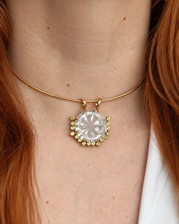 Pingente Cristal e Peridoto | Ouro Amarelo 18k