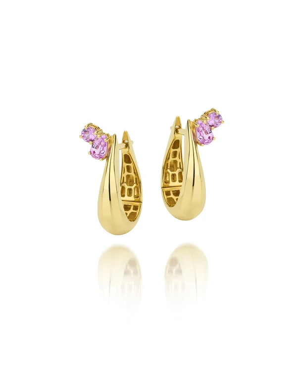 Brinco Hygge Argola Safira Rosa | Ouro Amarelo 18k