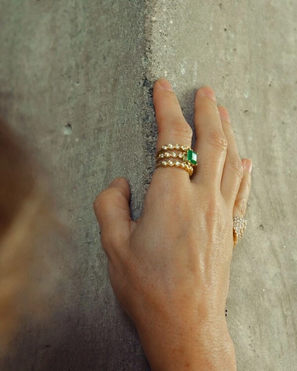 Anel Duet Esmeralda e Diamante | Ouro Amarelo 18k