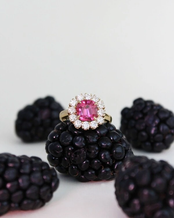 Anel Turmalina Rosa Diamante | Ouro Amarelo 18k