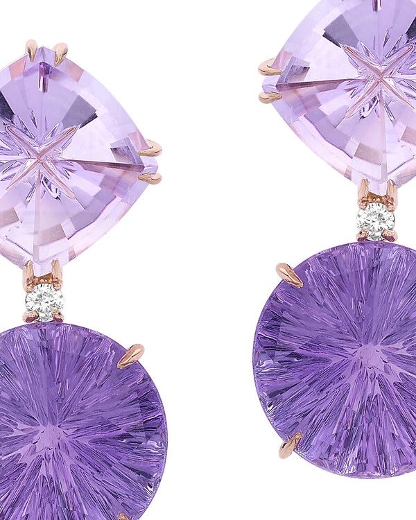 Brinco Ametista e Diamante | Ouro Rosé 18k