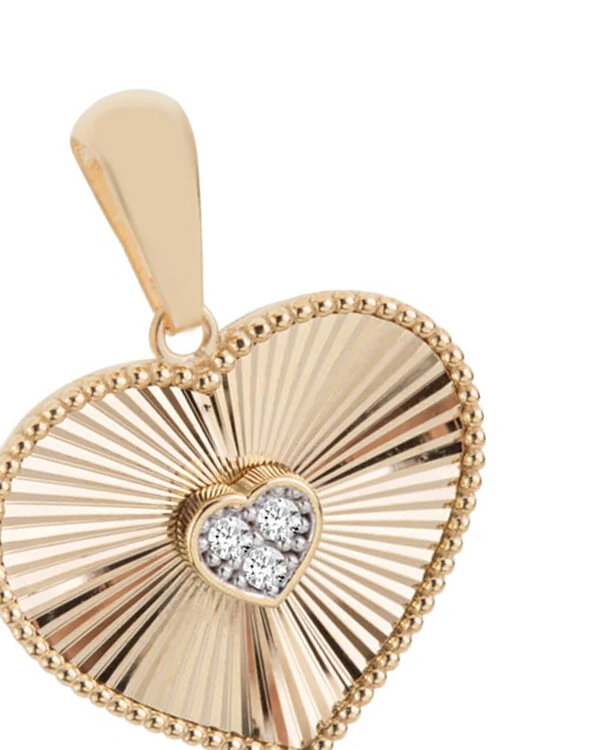 Pingente Coração Rajado Diamante | Ouro Amarelo 18K