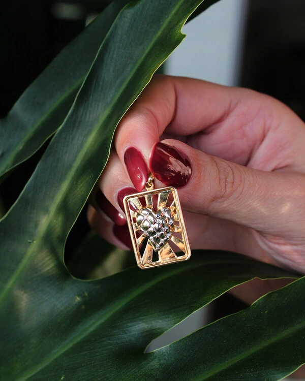 Pingente Coração Diamante | Ouro Amarelo e Branco 18k