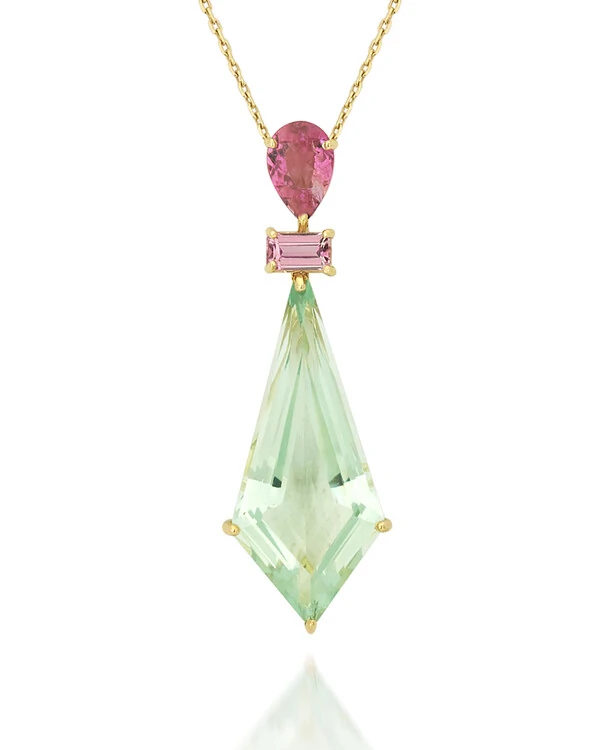Colar Turmalina Verde e Turmalina Rosa