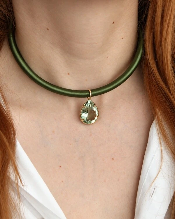 Pingente Gota Ametista Verde | Ouro Amarelo 18k