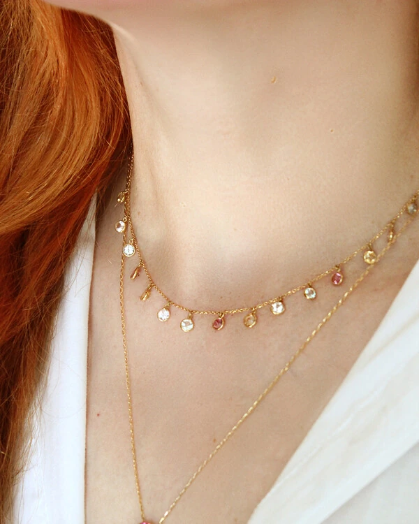 Colar Pedras Coloridas | Ouro Amarelo 18k