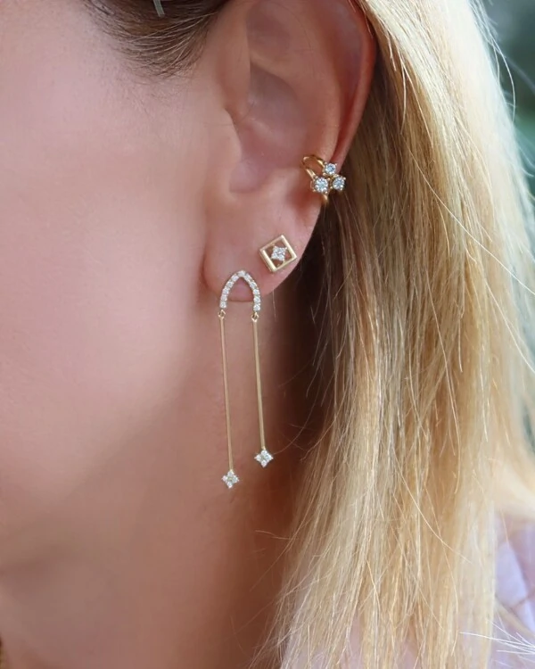 Brinco Palito Duplo Diamante | Ouro Amarelo 18K