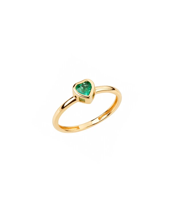 Anel Coração Esmeralda | Ouro Amarelo 18k