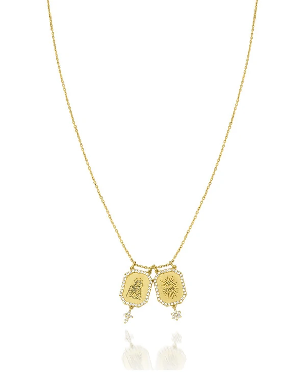 Escapulário Perpétuo Socorro Topázio Branco | Ouro Amarelo 18K