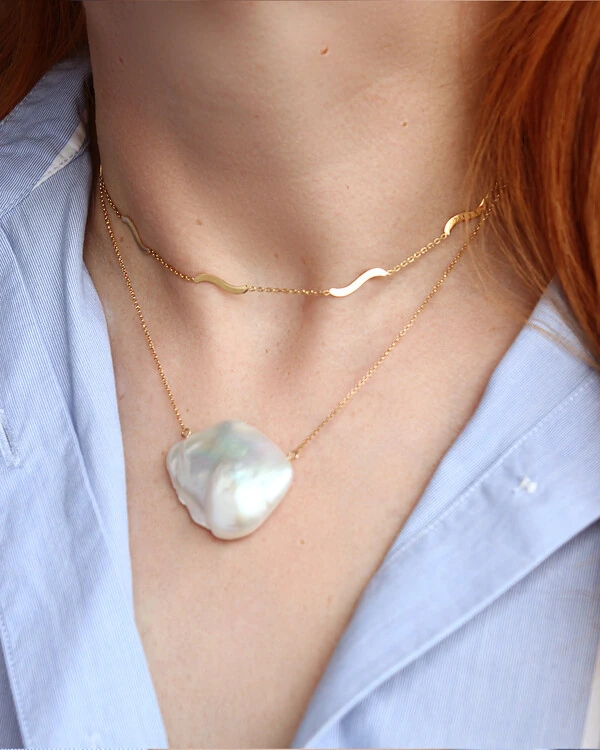 Colar Pérola Barroca Quadrada | Ouro Amarelo 18K