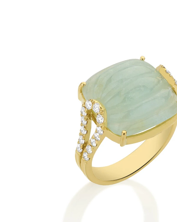 Anel Topázio Azul e Diamante | Ouro Amarelo 18k